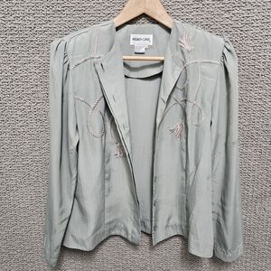 ANDREA GAYLE Sage Green Rope Embroidered Vintage Western Blouse Jacket Size 12